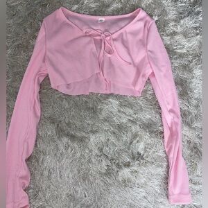 XS Pink Cropped Front Tie Cardigan